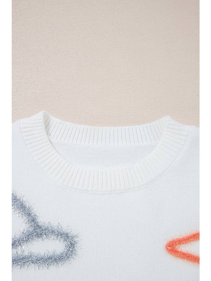 Hvid Western Tinsel Boots Crew Neck Sweater for engroshandel på Faire7