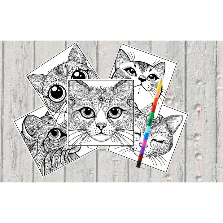 Belles feuilles de coloriage de chat avec crayon empilable pour la vente par Mystical Monkey Toes