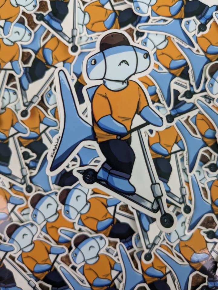 Roger Skate Shark Sticker for wholesale by The Mighty Jackie