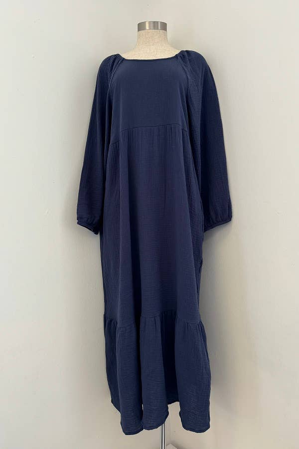 Chris & Carol Apparel - Wholesale Dress - Women's - NI51D-pocket - Cotton Gauze Ruffle Dress13