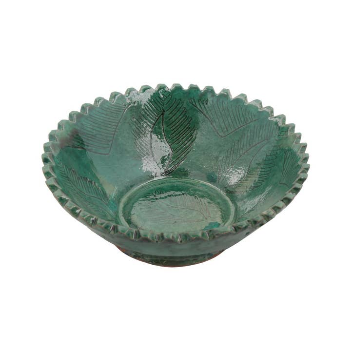 Juego de 2 cuencos de cerámica verde hechos a mano por artesanos para venta al por mayor de Aseel