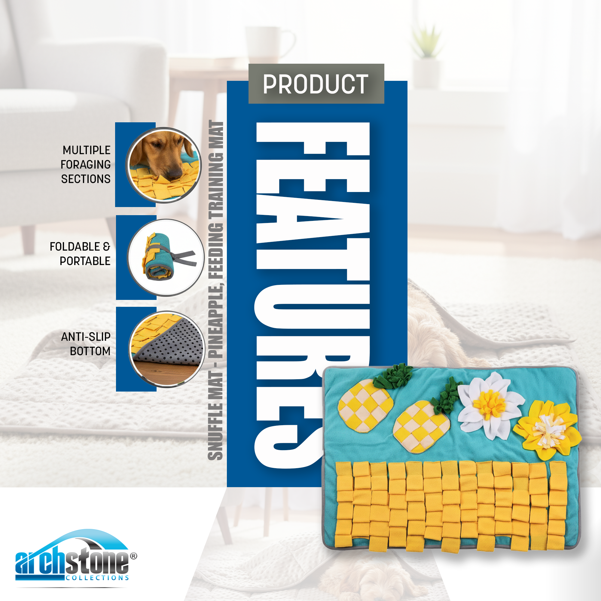 Archstone Collections – Engroshandel Madmåtte til kæledyr – hund – Archstone Kæledyr Snusemåtte - Ananas, Fodringstræningsmåtte4