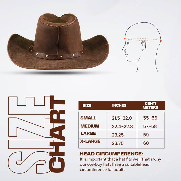 Hadzam - Wholesale Cowboy Hat - Unisex - Unisex Shapeable Brown Wide Brim Western Leather Cowboy Hat