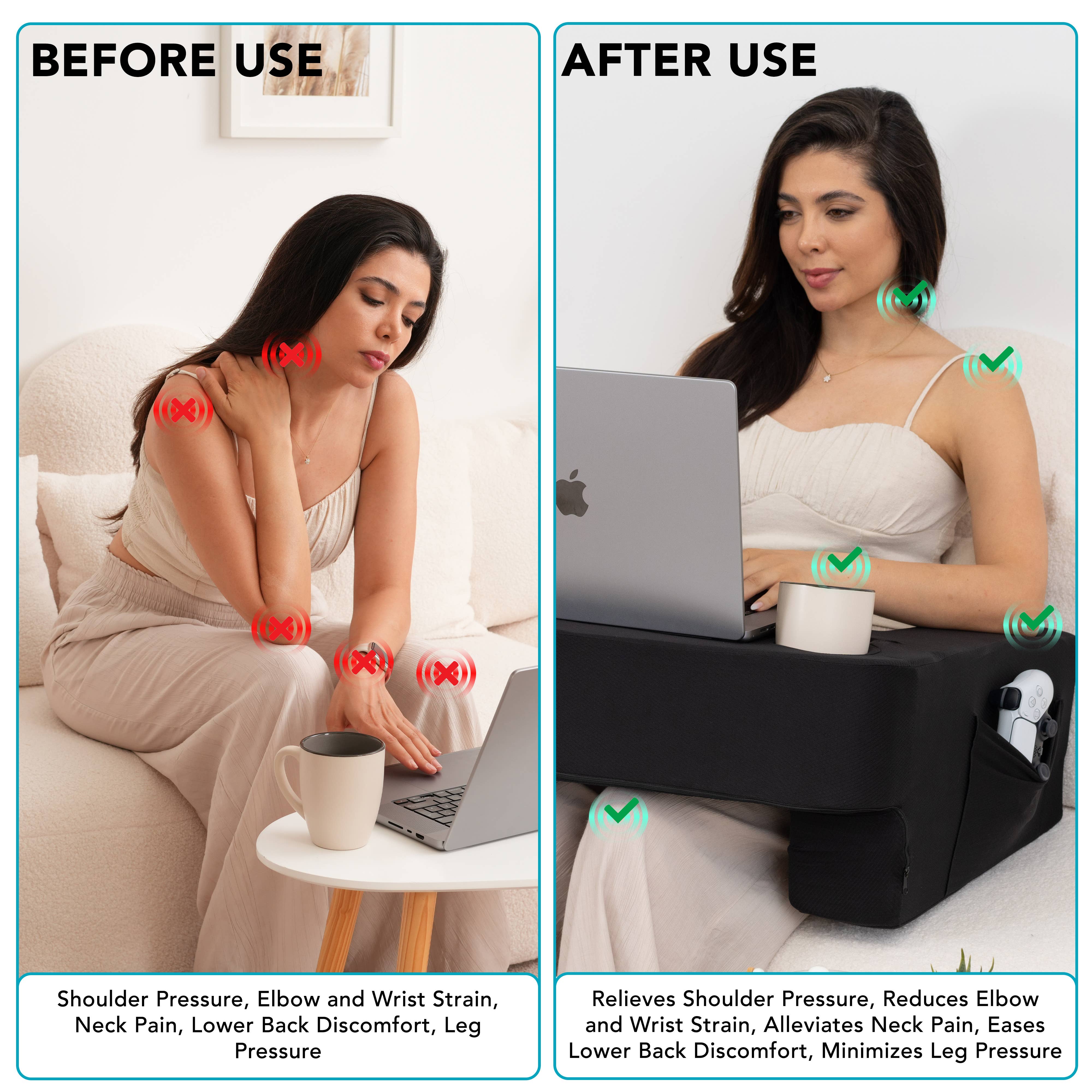 TabCouchCaddy - Wholesale Chair Cushion - Reading Pillow for Gaming – Lap Desk & Arm Rest (Black)6