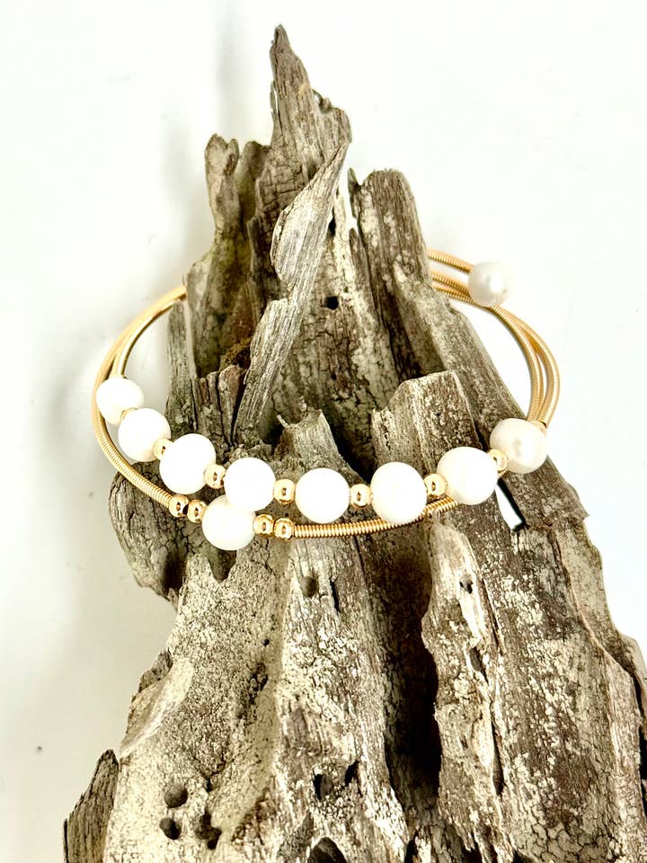 Bracelet Wrap Freshwater Pearl on 14k Gold Plated Wire Wrap for wholesale by Rant & Rave Classic