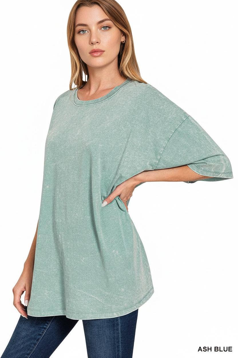 42POPS - Vente Haut en maille – femme - T-shirt en coton délavé à l'acide oversize SI-2430114