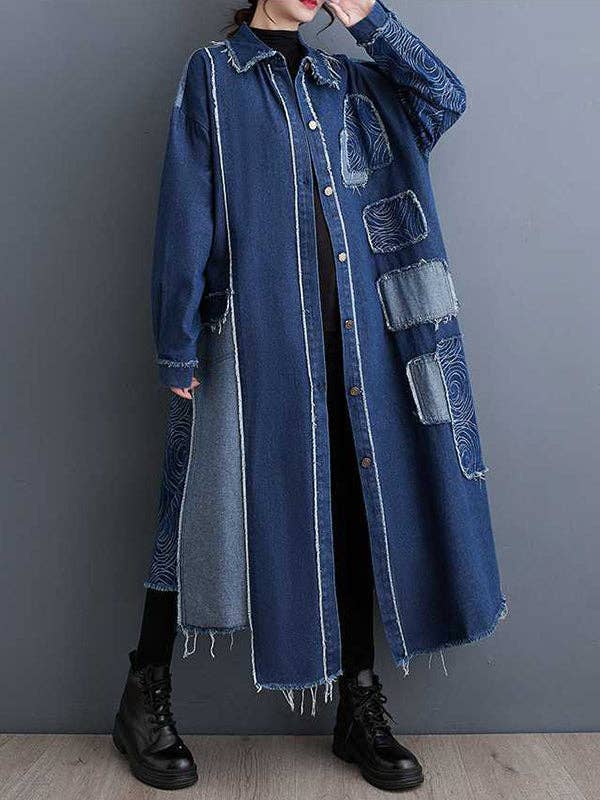 UZ Wholesale Store – wholesale Trenchcoat - Dam – Asymmetrisk knäppt lång trenchcoat med fransar och delade sömmar, lös passform6