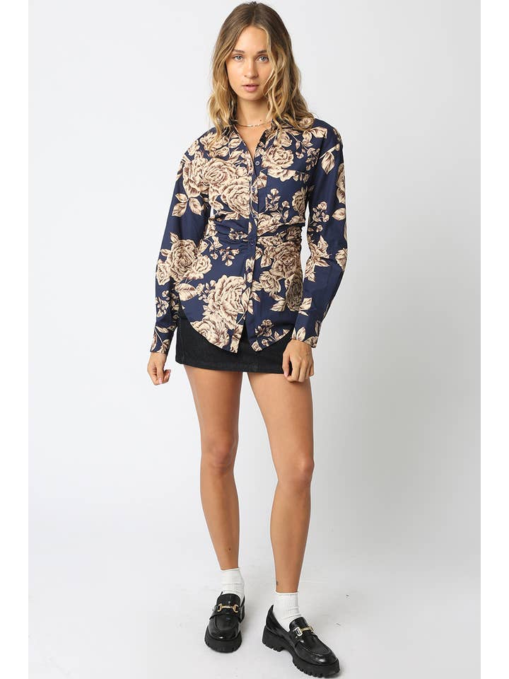 Midnight Blue Cream Joan Floral Shirt for wholesale on Faire4