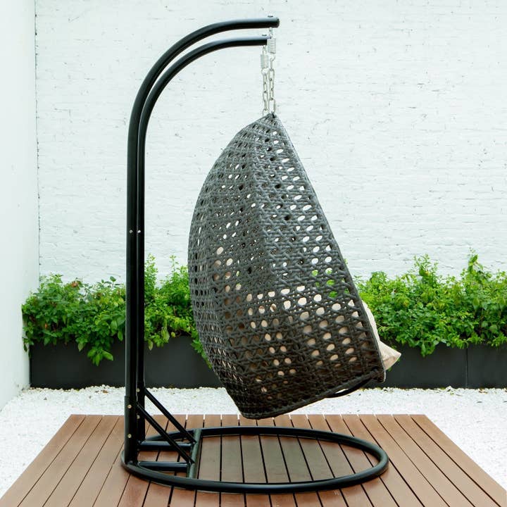 LeisureMod - Wholesale Egg Chair - Modern Charcoal Wicker Hanging Double Seater Egg Swing Chair12