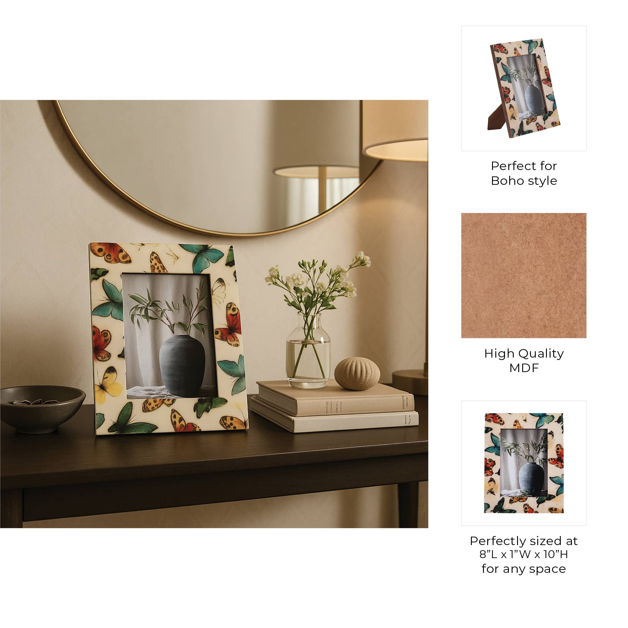 Sagebrook Home - Wholesale Picture Frame - Photo Frame - Ivory Wood Butterflies, 5x7 in.4