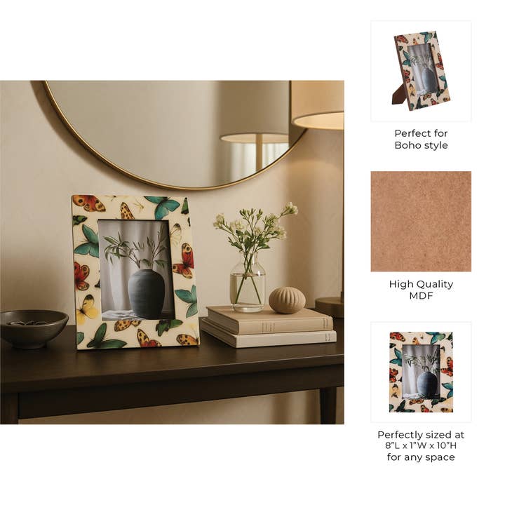 Sagebrook Home - Wholesale Picture Frame - Photo Frame - Ivory Wood Butterflies, 5x7 in.4