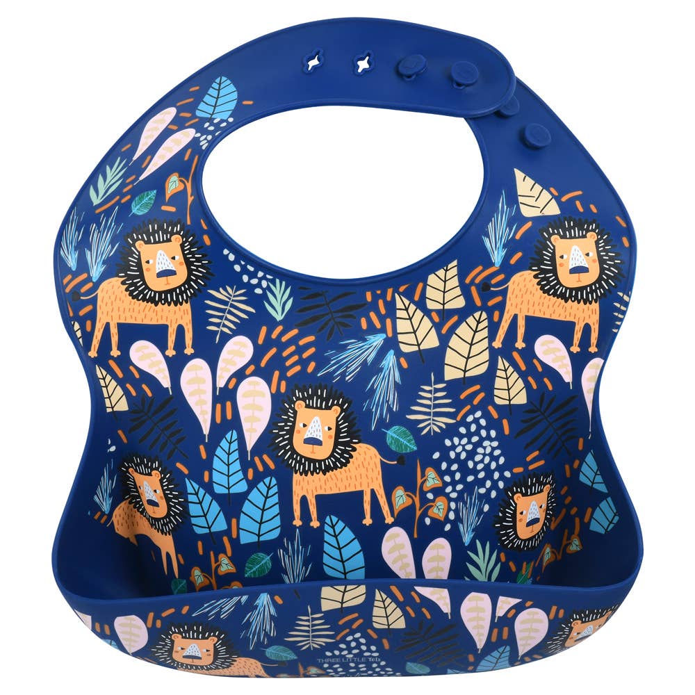 Three Little Tots - Wholesale Bib - Baby - Zoo Lion Print Silicone Bib with Crumb Catcher3