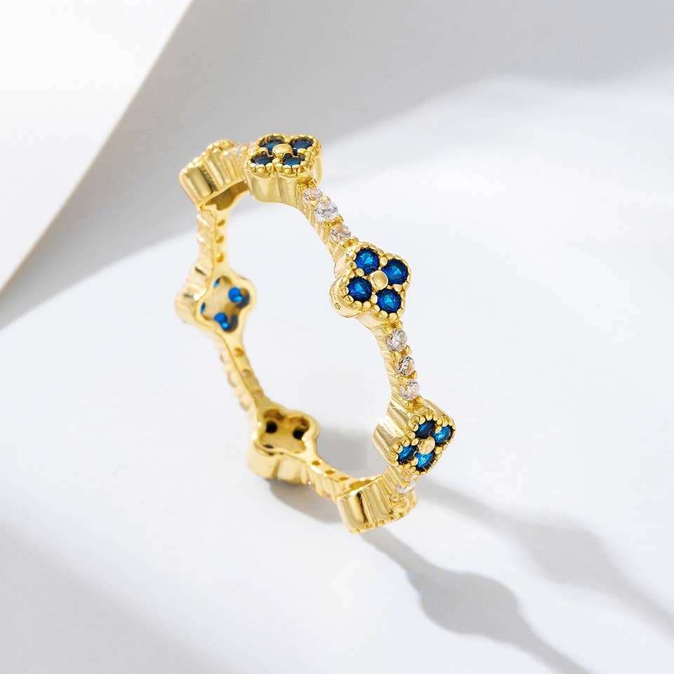 Gemcohub - Wholesale Multi-Stone Ring - Sapphire Blue Clover Zircon S925 Sterling Silver Ring0