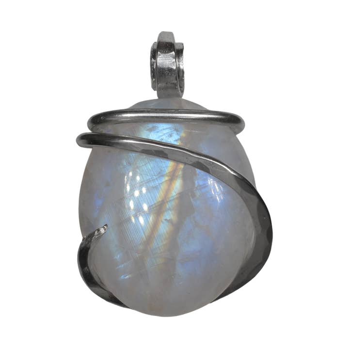 Rainbow Moonstone Handmade Crystal Pendant Wrapped in Silver for wholesale by by Isabella Roth