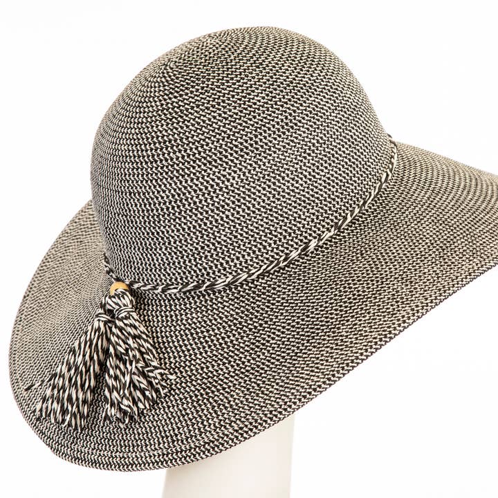 TULIP Black Packable Women's Straw Hat with Fringe Trim for wholesale by Giovannio