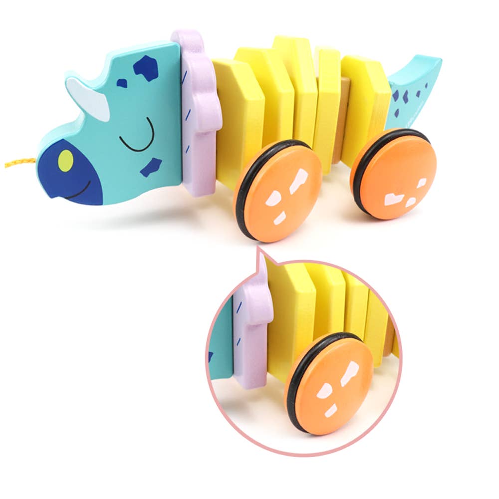 Leo & Friends - Wholesale Wood Toy - Kids - Leo & Friends Pull Along Walking Triceratops Wooden Toy4