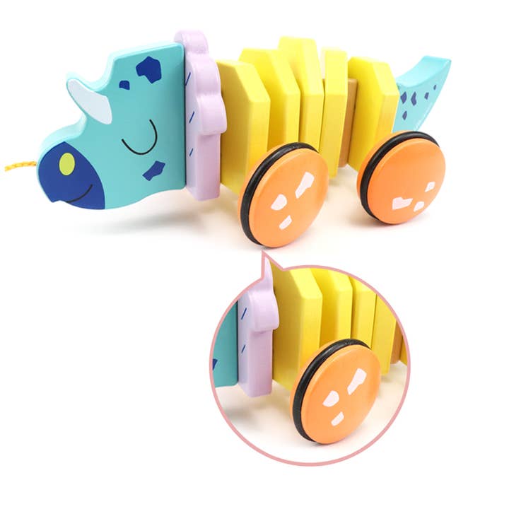 Leo & Friends - Wholesale Wood Toy - Kids - Leo & Friends Pull Along Walking Triceratops Wooden Toy4