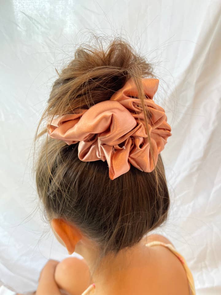 Mia | a dusty rose satin scrunchie. for wholesale by Scrunch Girls