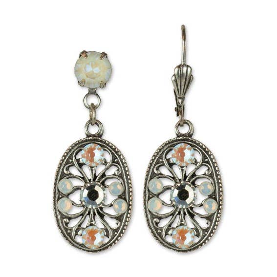 Vintage Inspired Crystal Embellished Flowering Oval Earrings for wholesale by Anne Koplik Designs, Inc.