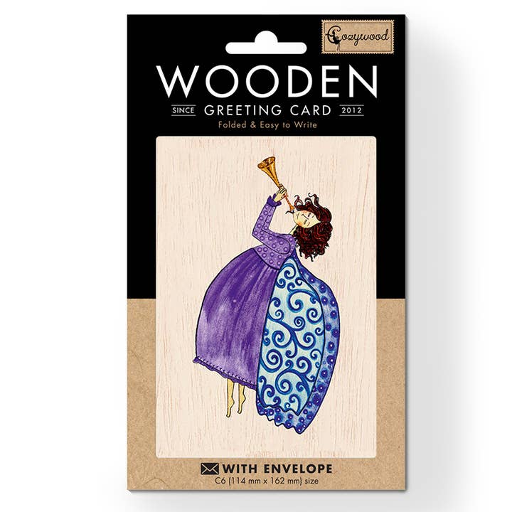 Cozywood – Großhandel Weihnachtskarte – Blauer Engel Weihnachtskarte aus Holz