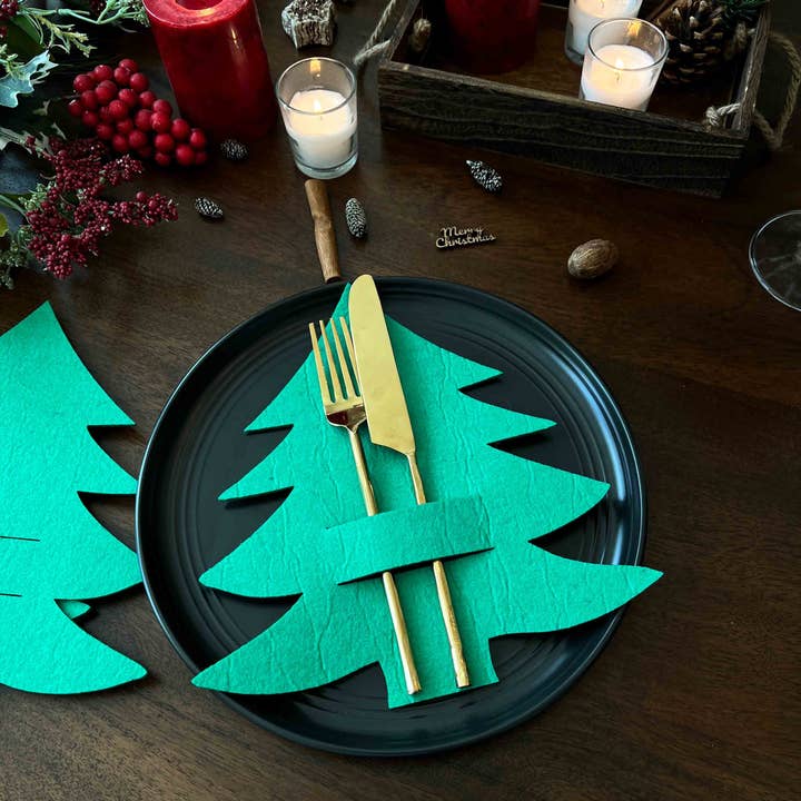 Uniq Favors - Venta al por mayor Carritos de cubiertos - Soporte para cubiertos de fieltro con forma de árbol de Navidad, soporte para cubiertos2