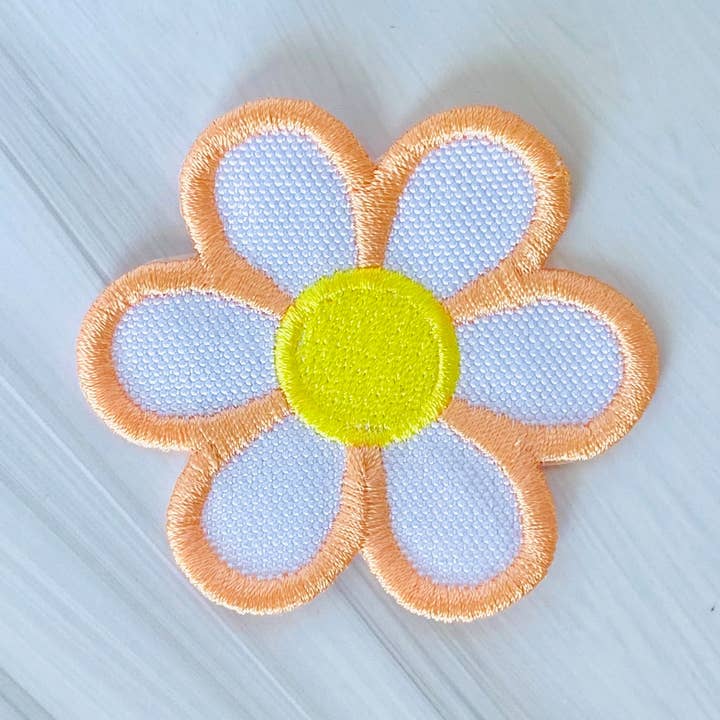 Daisy embroidered hat patch for wholesale by R & R Stitched