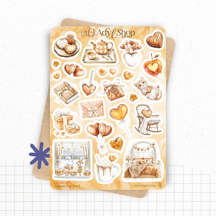 Klistermærkeark "Amour Caramel" - Valentinsdag for engroshandel hos AdyLShop