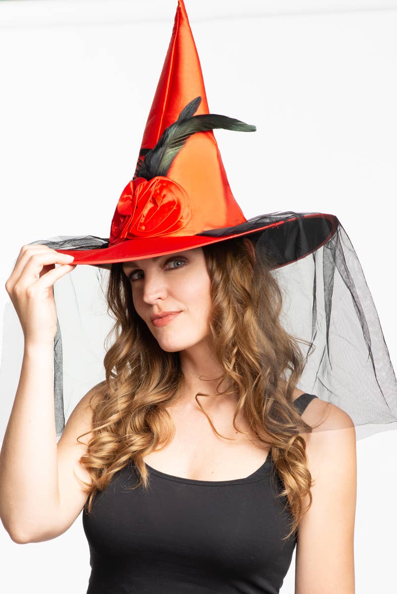 Partychimp – wholesale Party hat/crown – Witch Hat with Veil & Flower Decoration - Party Accessory0