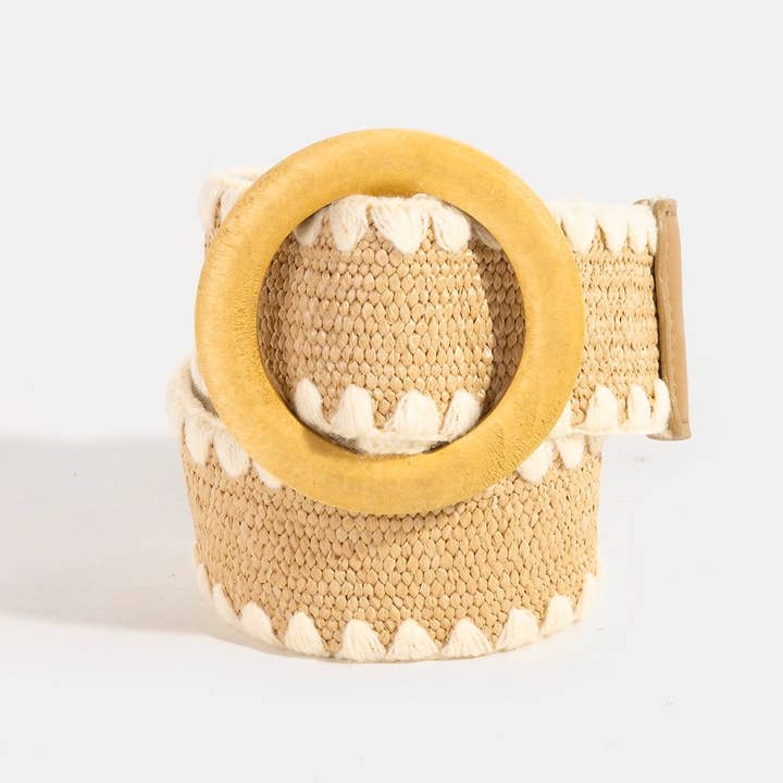 Collections by Fame Accessories - Wholesale Belt - Women's - Wooden Round Buckle Braided Fashion Belt