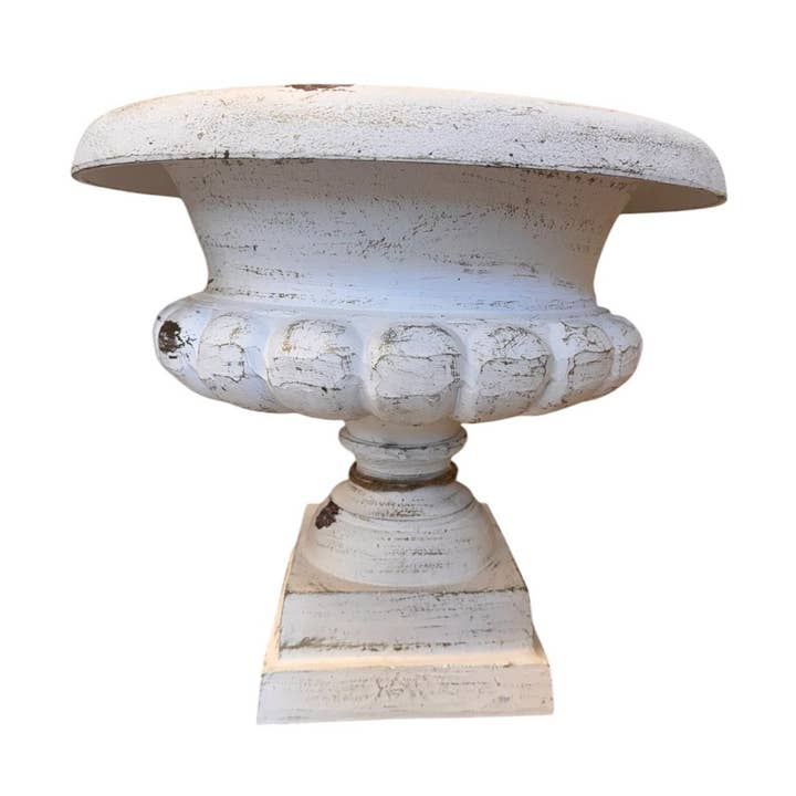 Gresham Cast Aluminum Urn 18" x 15" - Whitewashed for wholesale by David Christopher's Collection
