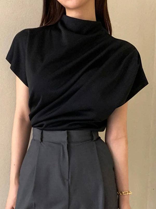 Plush Looks - Wholesale Blouse - Women's - Urban Solid Color Short Sleeve T-Shirt Top7