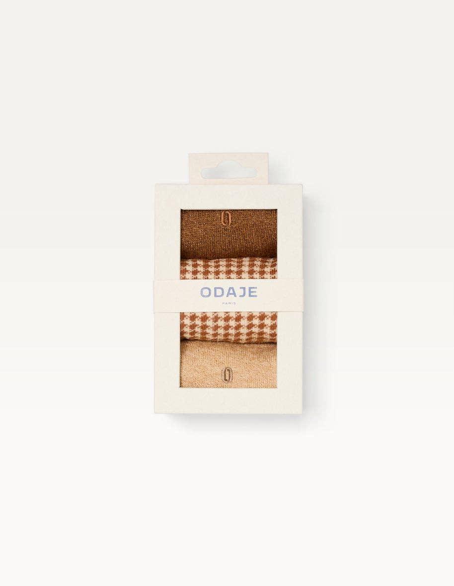 ODAJE - Vente Chaussettes – unisexe - Pack de 3 Chaussettes - Fantaisie paillettes et PDP marron2