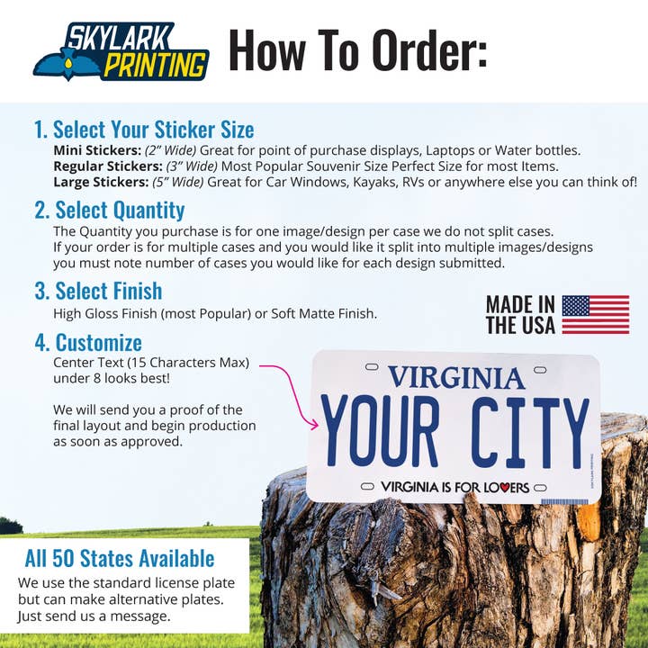 Skylark Printing - Wholesale Phone & Laptop Stickers - Virginia License Plate Souvenir Sticker with Your Copy2