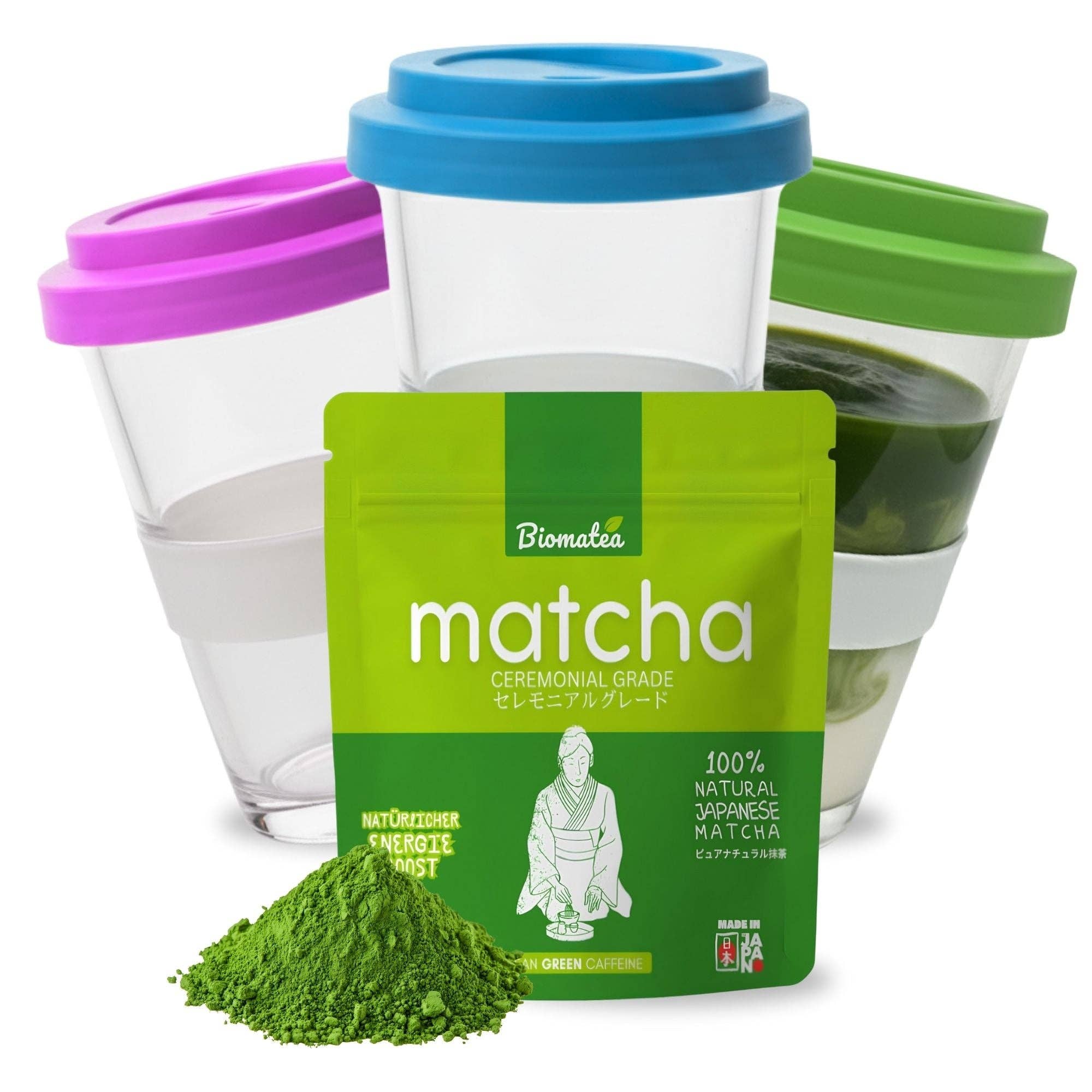 Biomatea - Wholesale Health/Detox Tea - Swiss made Matcha 2 go glass cup with 50g ceremonial Matcha powder from Kagoshima, Japan3