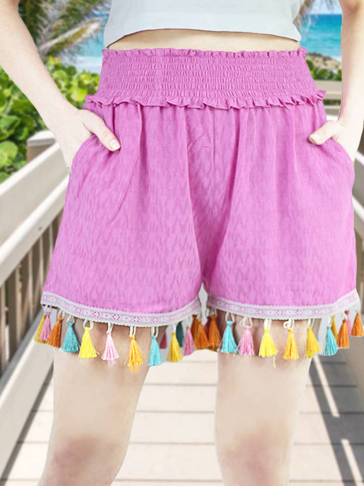 Artyska Shorts femininos com elástico na cintura com bolsos de renda e borla por atacado de Artyska