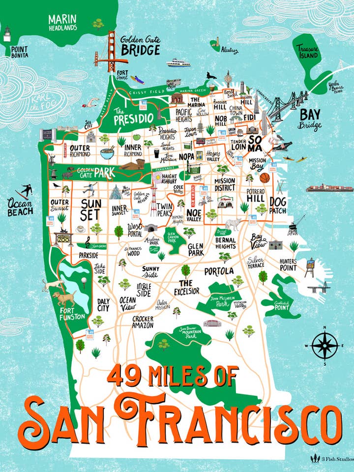 "49 Miles of San Francisco" Print for wholesale by 3 Fish Studios