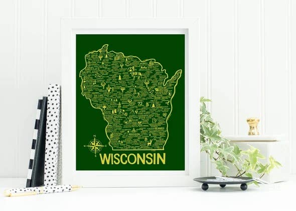Whereabouts Shop - Wholesale Art Print - Wisconsin Map Green3