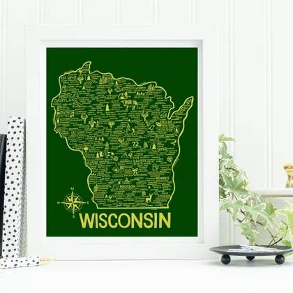 Whereabouts Shop - Wholesale Art Print - Wisconsin Map Green3