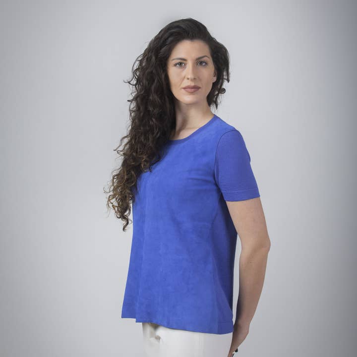 PULL À MANCHES COURTES AVEC EMPIÈCEMENT EN CUIR pour la vente par Maria Di Ripabianca