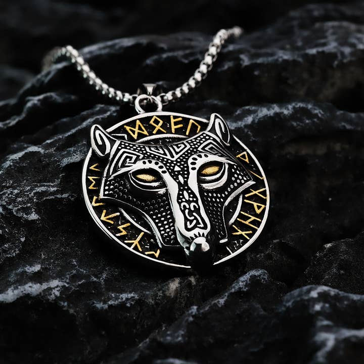 Gemcohub - Wholesale Pendant/Charm Necklace - Nordic Viking Stainless Steel Rune Wolf Head Necklace4