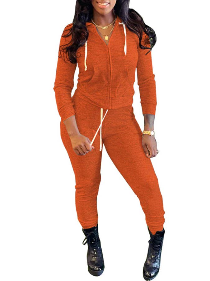 MB Fashion Wholesale - Wholesale Top & Pant Set (NOT Loungewear) - Women's - MB FASHION Zip-Up Hoodie and Jogger Pants Set 12489R2