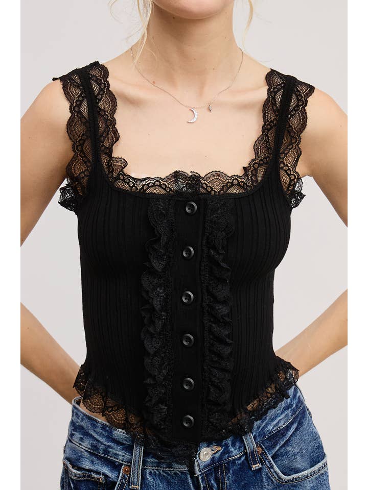 Mimosa - Wholesale Tank Top - Women's - Scalloped Lace Trim Corset-Bodice Knit Tank Top12