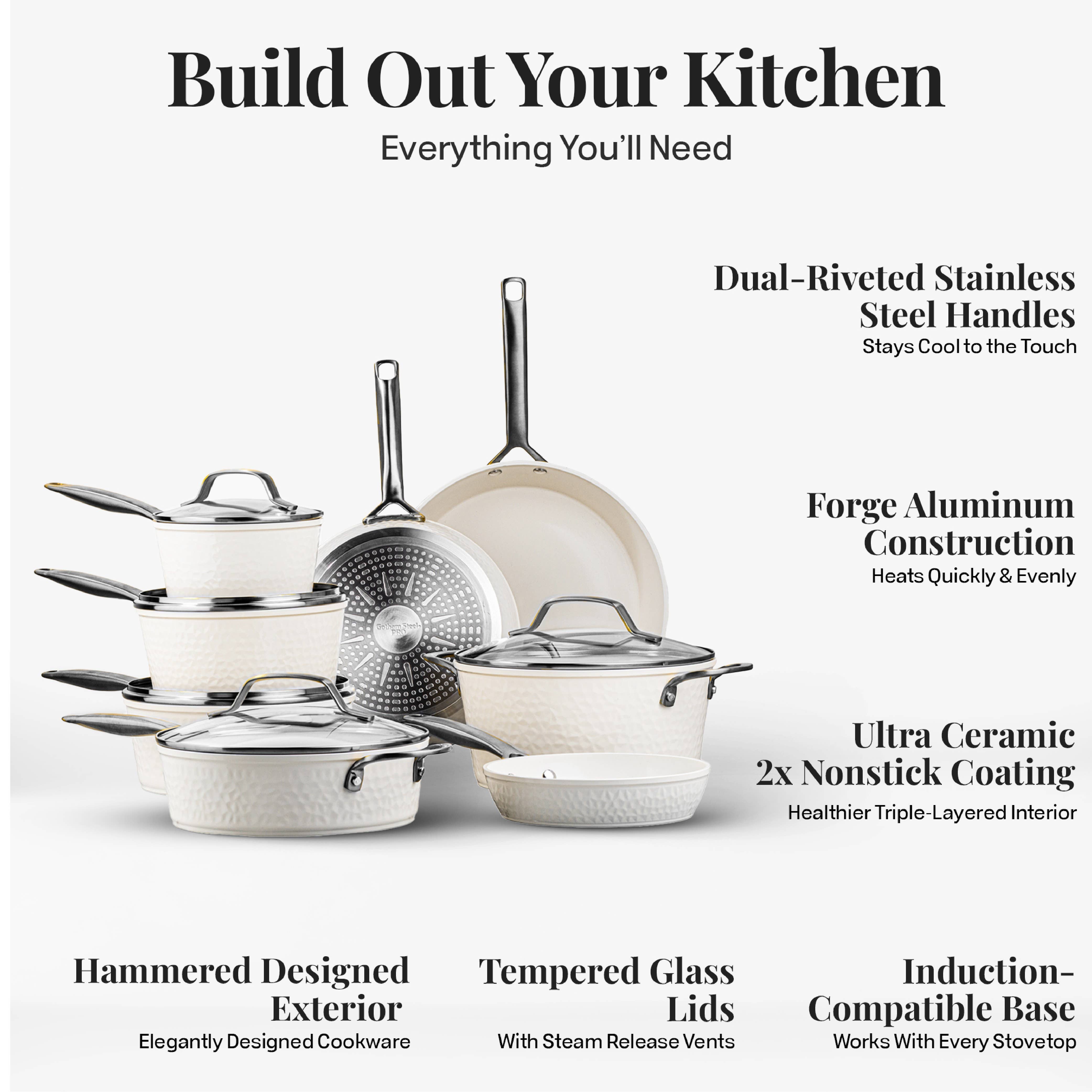 Gotham Steel/Granitestone - Vente Batteries de cuisine - Ensemble de 13 pièces Gotham Steel Pro Forged Hammered en crème2