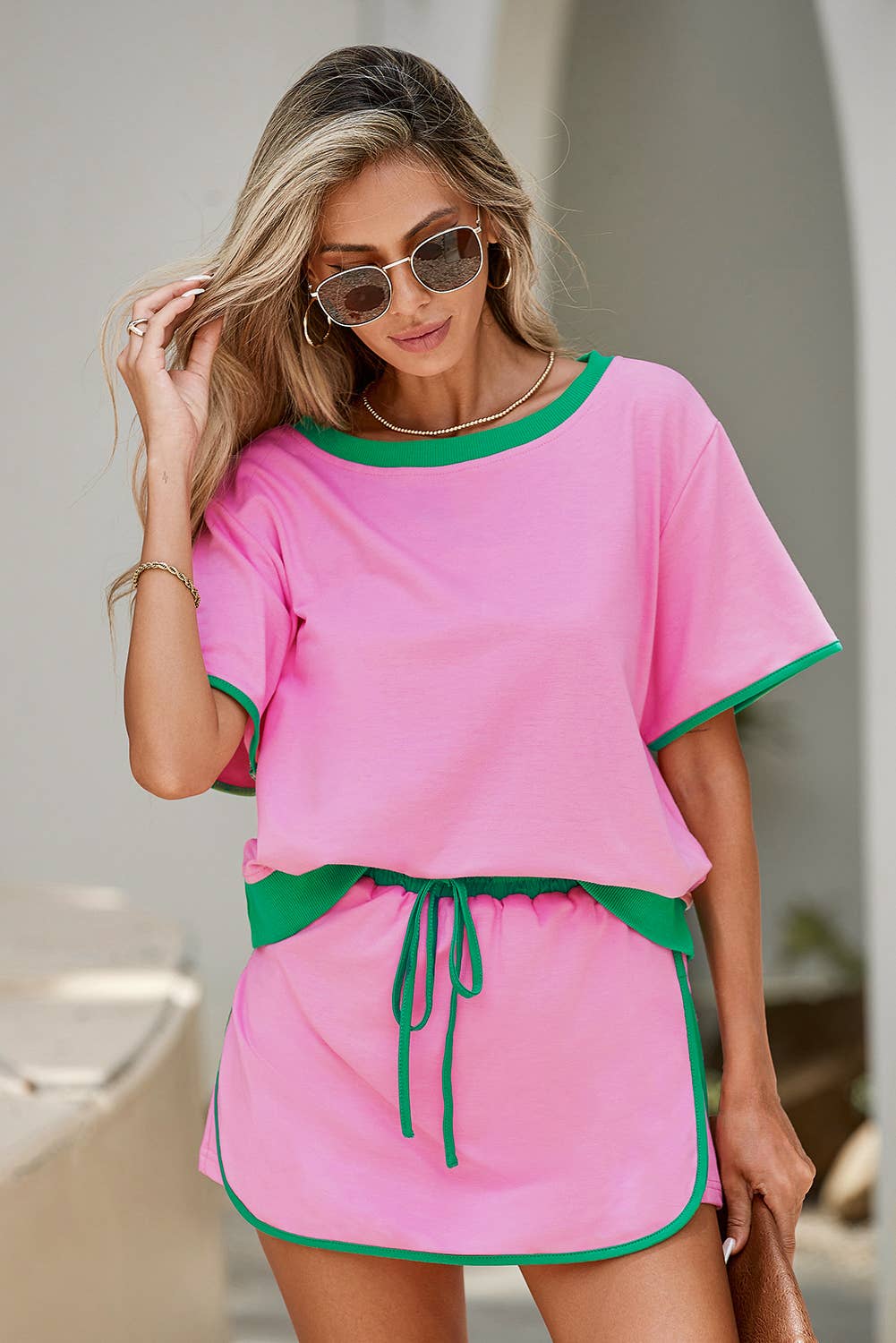 Little Daisy Closet - Wholesale Top & Skirt Set - Women's - LDC Colorblock Edge Drop Shoulder T Shirt and Skirt 2Pcs Set6