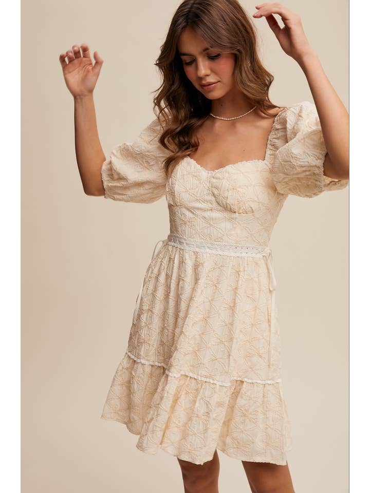 Listicle - Wholesale Dress - Women's - Embroidered Puff-Sleeve Mini Dress