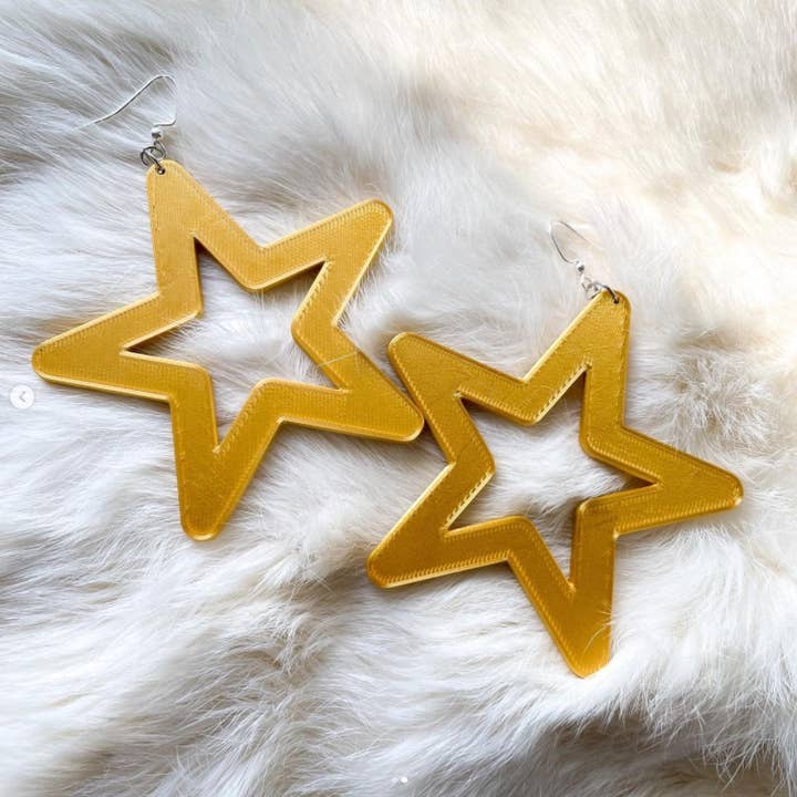 Large Gold Star Dangle Earrings | cute, funky, kitschy, kawaii for wholesale by Dot's Cuties