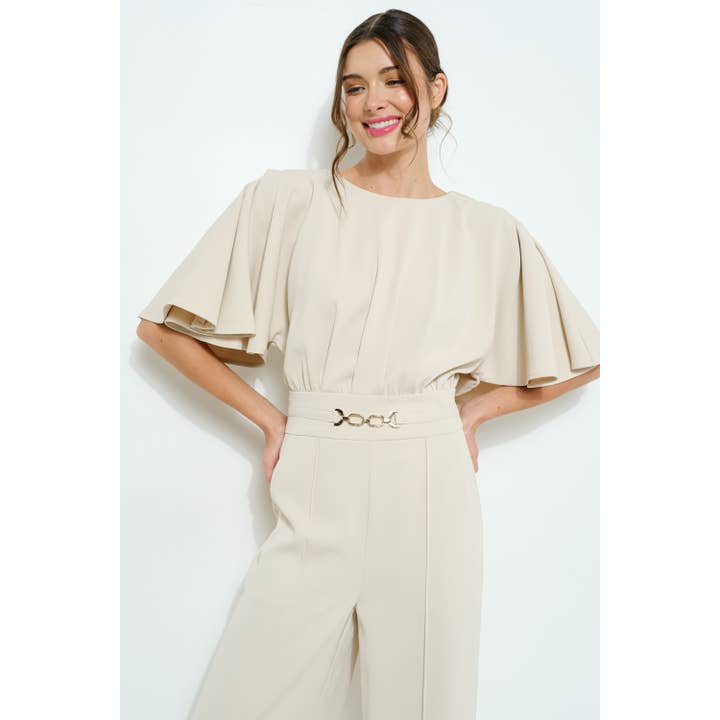 INA - Wholesale Romper - Women's - Flutter Kimino Sleeve Buckle Detail Wide Jumpsuit14