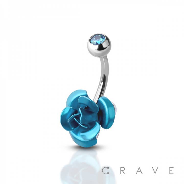 SS AQUA GA MM MM MM ROSE BELLY BUTTON RING for wholesale on Faire3