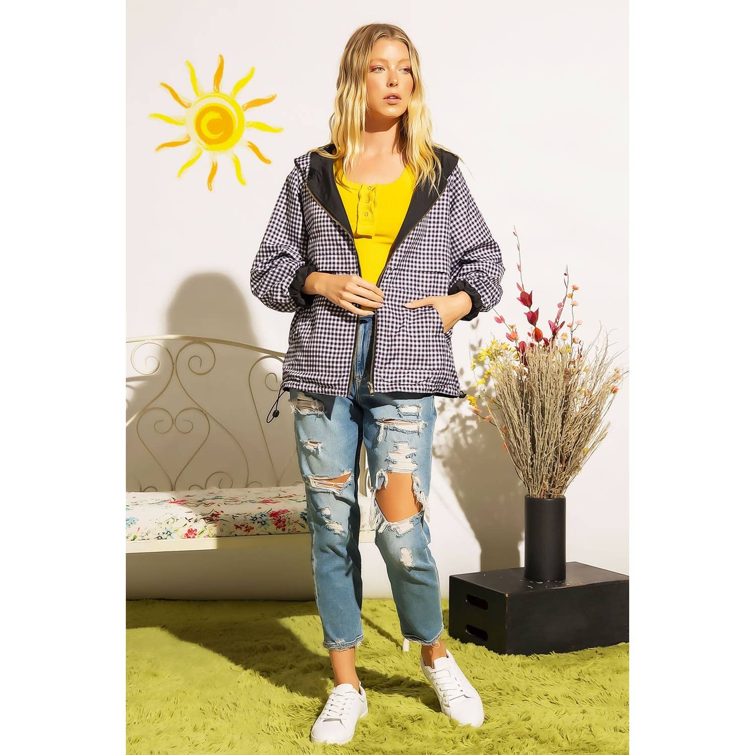 Sweet Generis - Wholesale Windbreaker - Women's - REVERSIBLE CONTRAST PRINT ZIPUP WINDBREAKER HOODIE3