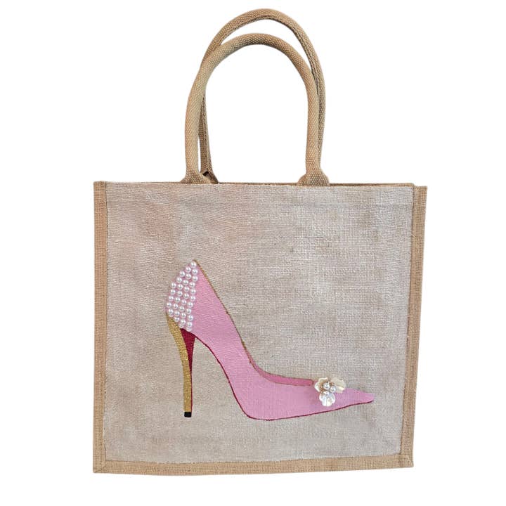 Pink Stiletto Tote Bag for wholesale by Dana's Uncommon Glass